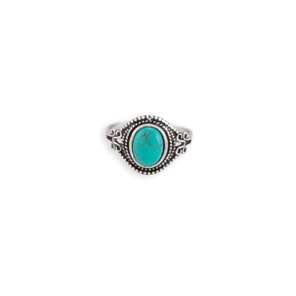 NWT Adjustable Faux Turquoise Silver Tone Boho Western Statement Ring OS